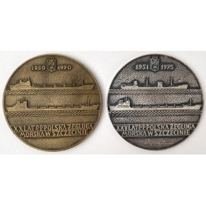 Medals, 20 and 25 years of Polish Shipping in Szczecin 1970 and 1975 - set (2pcs)