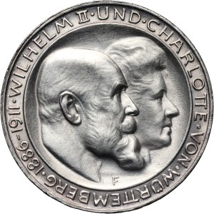 Germany, Wurttemberg, Wilhelm II, 3 Mark 1911 F, Stuttgart, Silver Wedding Anniversary