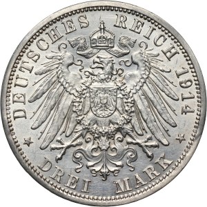 Germany, Anhalt-Dessau, Frederick II, 3 Mark 1914 A, Berlin, Silver Wedding