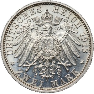 Germany, Prussia, Wilhelm II, 2 Mark 1913 A, Berlin, 25-years of Reign, PROOF