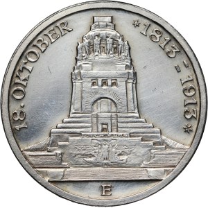 Germany, Saxony, Friedrich August III, 3 Mark 1913 E, Muldenhütten, Battle of Leipzig, PROOF