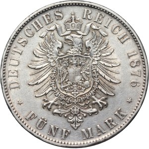 Germany, Bavaria, Ludwig II, 5 Mark 1876 D, Munich