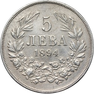 Bulgaria, Ferdinand I, 5 Leva 1894 КБ, Kremnitz