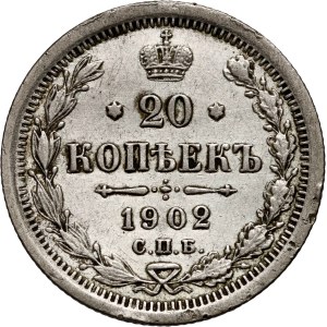 Rosja, Mikołaj II, 20 kopiejek 1902 СПБ AP, Petersburg