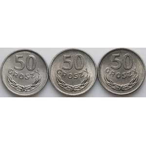 People's Republic of Poland, set of 50 penny coins from 1970-1972, (3 pieces)