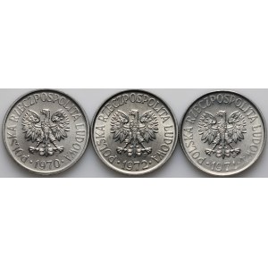 People's Republic of Poland, set of 50 penny coins from 1970-1972, (3 pieces)