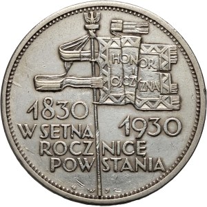 II RP, 5 zloty 1930, Warsaw, Banner, shallow stamp