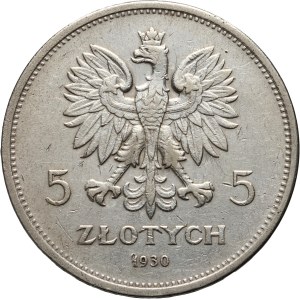 II RP, 5 zloty 1930, Warsaw, Banner, shallow stamp