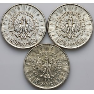 II RP, sada 10 zlatých mincí 1935-1937, Varšava, Jozef Pilsudski, (3 ks)