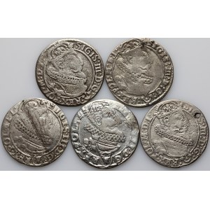 Žigmund III Vasa, sada šesťpencov z rokov 1624-1626, (5 kusov)