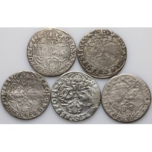 Žigmund III Vasa, sada šesťpencov z rokov 1624-1626, (5 kusov)