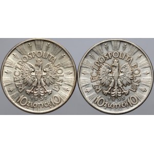 II RP, sada 10 zlatých mincí 1935-1937, Varšava, Jozef Pilsudski, (2 ks)