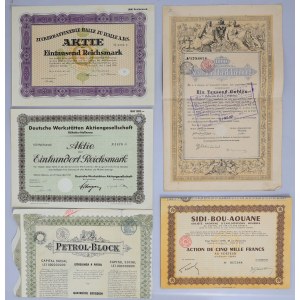 Europe, grand ensemble d'actions, d'obligations + catalogue de vente aux enchères, mélange, (50 pièces)