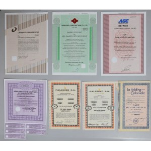 Monde, grand ensemble d'actions, d'obligations + catalogue de vente aux enchères, mélange, (50 pièces)
