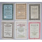 Monde, grand ensemble d'actions, d'obligations + catalogue de vente aux enchères, mélange, (50 pièces)
