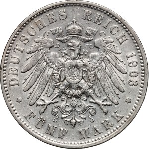 Germany, Saxony, George I, 5 Mark 1903 E, Muldenhütten
