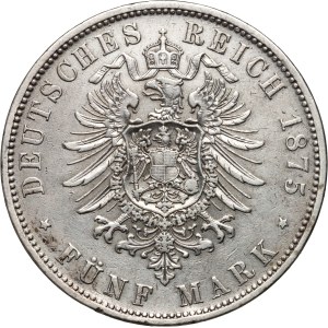 Germany, Württemberg, Charles, 5 Mark 1875 F, Stuttgart