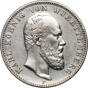 Germany, Württemberg, Charles, 2 Mark 1876 F, Stuttgart