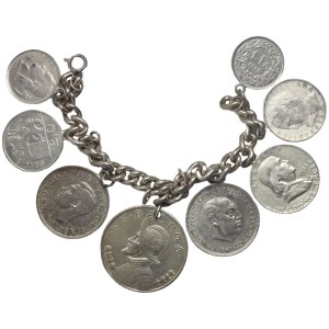 Bijoux numismatiques, Monde, bracelet de pièces diverses, y compris en argent