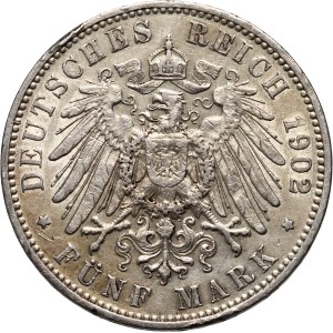 Germany, Saxony, Albert I, 5 Mark 1902 E, Muldenhütten