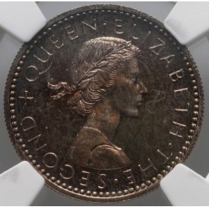 Rodézia, Alžbeta II, 6 pencí 1955, zrkadlová známka, PROOF