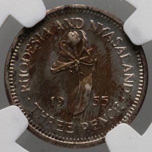 Rhodesia, Elizabeth II, 3 pence 1955, proof
