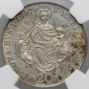 Hungary, Ferdinand I, 20 kreuzer 1847 B, Kremnica