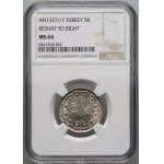 Türkiye, Ottoman Empire, Mehmed V, 5 kurus 1327, year 7 (1916)