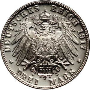 Germany, Saxony, 3 marks 1917, (restrike from 2003)