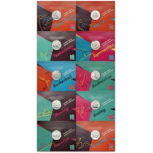 Grande-Bretagne, Elizabeth II, 50 pence set 2011, 4ème Jeux Paralympiques, Londres 2012, (10 pièces)