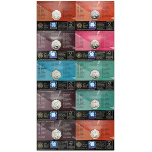 Grande-Bretagne, Elizabeth II, 50 pence set 2011, 4ème Jeux Paralympiques, Londres 2012, (10 pièces)