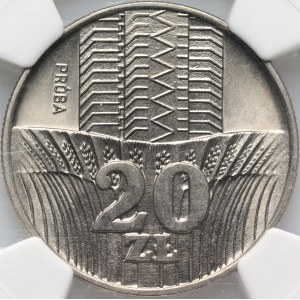 Polská lidová republika, 20 zlotých 1973, mrakodrap a uši, PRÓBA, měďnatý nikl
