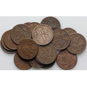 Second Republic, set of 1 penny coins from 1937-1939, (19 pieces)