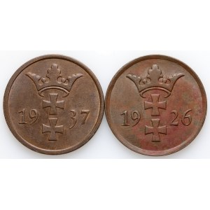 Free City of Danzig, coin set of 2 pfennigs from 1926-1937, (2 pieces)