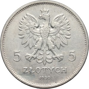 II RP, 5 zlotých 1930, Varšava, Banner, mělké razítko