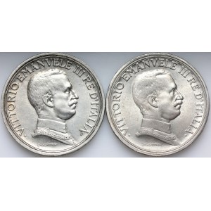 Italien, Viktor Emanuel III, 2 Lire Münzsatz 1914-1915, (2 Stück)