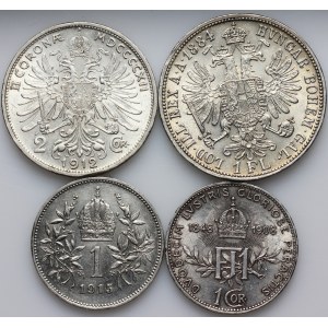 Austria, set of silver coins from 1884-1912, (4 pieces)
