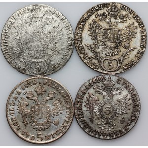 Autriche, ensemble de pièces en argent de 1820-1838, (4 pièces)