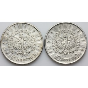 II RP, set of 10 gold coins from 1935-1936, Warsaw, Jozef Pilsudski, (2 pieces)