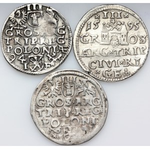Sigismund III Vasa, set of trojaks dated 1591-1595, (3 pieces)
