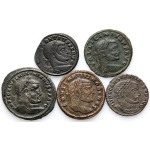 Impero romano, set di follis, (5 pezzi)