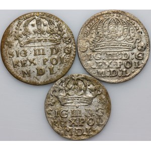 Sigismund III Vasa, set of pennies from 1609-1624, (3 pieces)