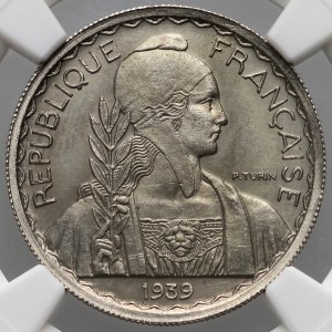Indochiny Francuskie, 20 centów 1939 A, Paryż, ESSAI, (próba), nikiel