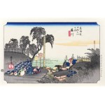 Utagawa Hiroshige (1797 - 1858), Fujikawa - scena przy słupie milowym, wyd. Yuyudo, Tokio/Japonia, okres Showa (po 1960 r.)