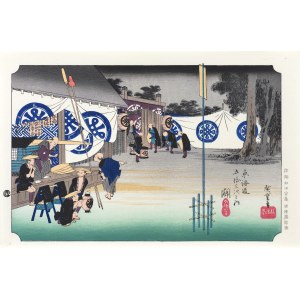 Utagawa Hiroshige (1797 - 1858), Seki - wczesny odjazd daimyo, wyd. Yuyudo, Tokio/Japonia, okres Showa (po 1960 r.)