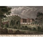 GRODZIEC (Zlotyorysz district). View of the palace, with Grodziec castle in the distance above; anonymous, from: ...