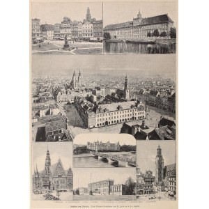 WROCŁAW. Ansichten der Stadt in sieben Abschnitten: 1) Blücherplatz; 2) Universitätsgebäude;...