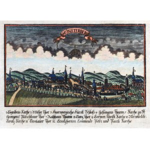 ZIEBICE. Panorama der Stadt; entnommen aus: Sächsischer Postillion, 1798; Legende; Kupfer. Farbe....