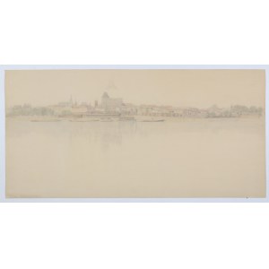 TORUŃ. Panorama der Stadt vom Weichselufer aus; anonym, unten Datum 22. Juli 1944; Zeichnung mit Aquarell, st. bdb....
