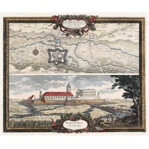 ŁOWICZ. Plan des Schlosses mit einer Karte der unmittelbaren Umgebung und einer Ansicht des Schlosses in Lowicz; gezeichnet von E.J. Dahlbergh, Po...